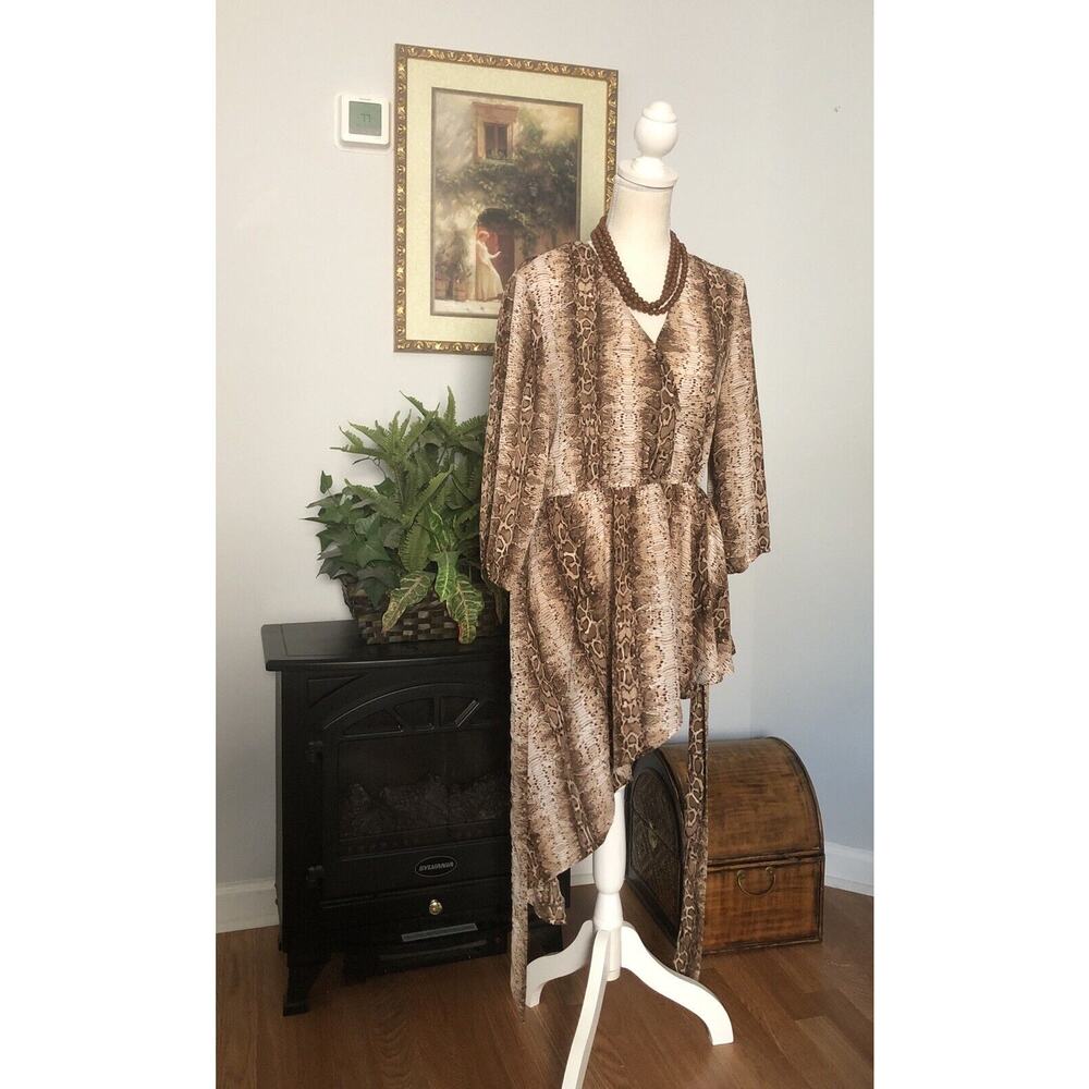 New York & Co M Blouse women Tunic V Neck Asymmetrical 3/4 Sleeve Elastic Waist